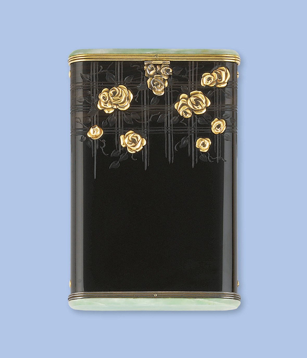 An Art Deco onyx, jade and gold card case, by Janesich