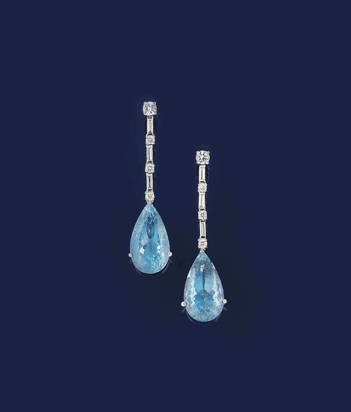 A PAIR OF AQUAMARINE AND DIAMOND EARPENDANTS