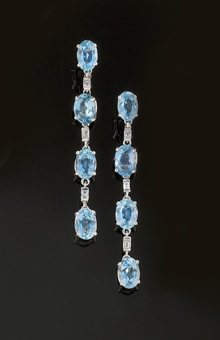 A pair of aquamarine and diamond earpendants
