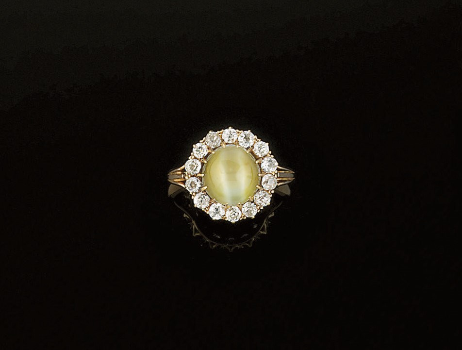 A 19th century chrysoberyl cat's eye and diamond ring