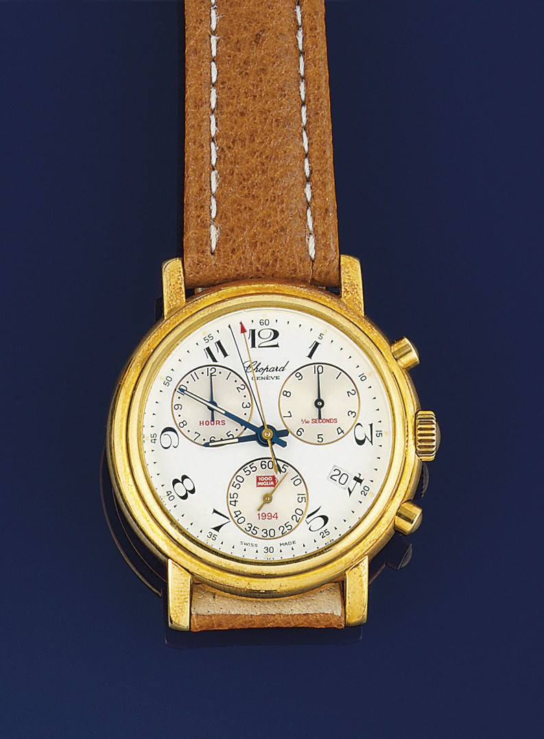 AN 18CT. GOLD QUARTZ CHRONOGRAPH WRISTWATCH, BY CHOPARD