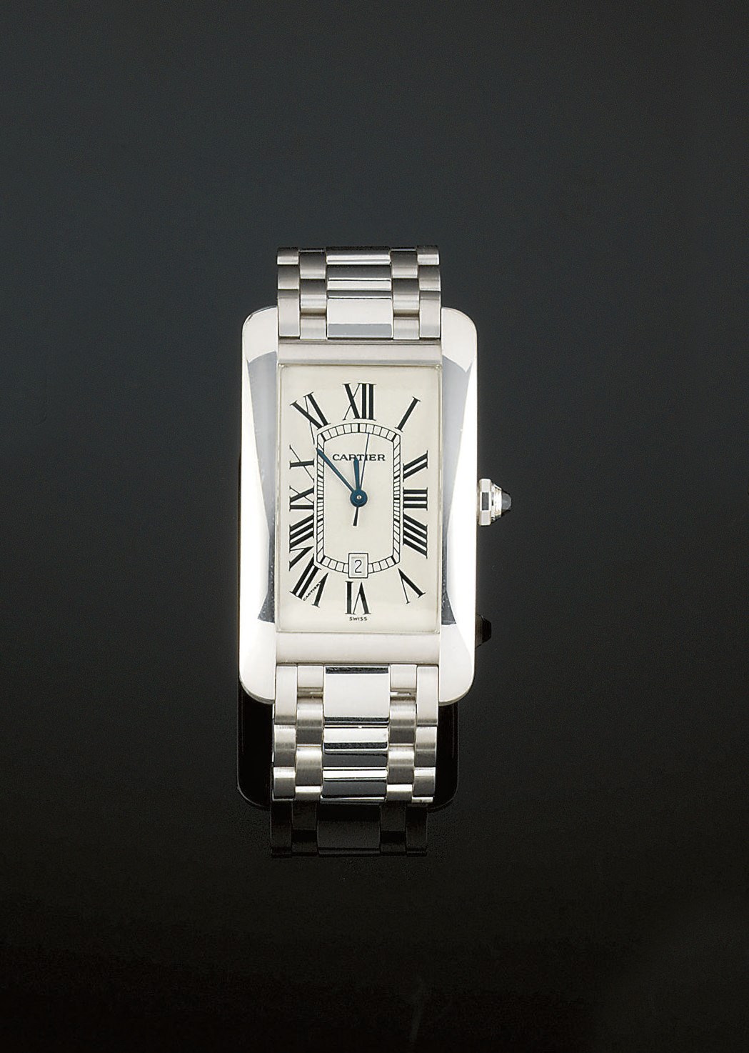 AN 18CT. WHITE GOLD AUTOMATIC "TANK AMERICAINE" WRISTWATCH, BY CARTIER