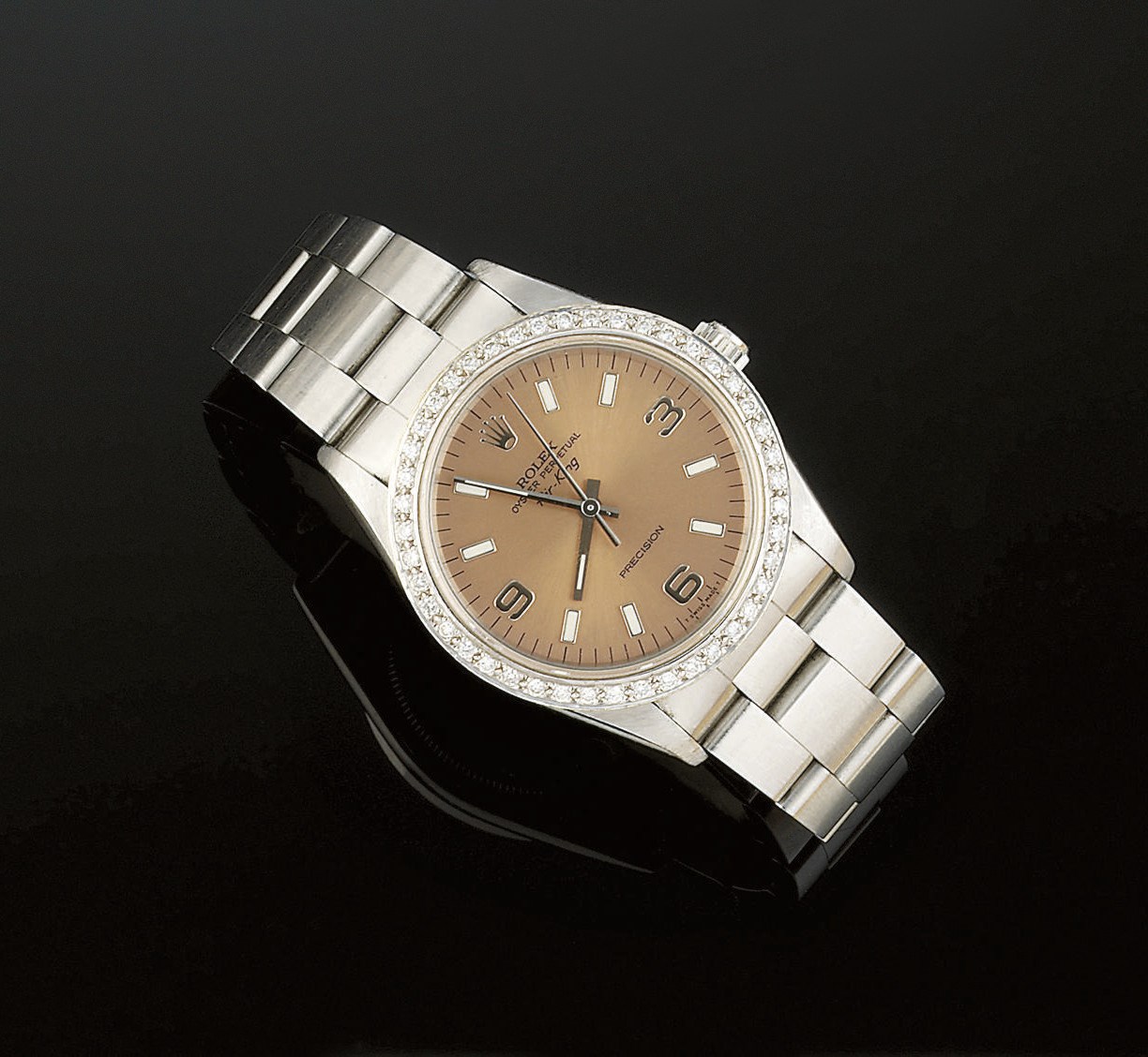 A STAINLESS STEEL AND LATER DIAMOND SET AUTOMATIC "AIR-KING" WRISTWATCH, BY ROLEX