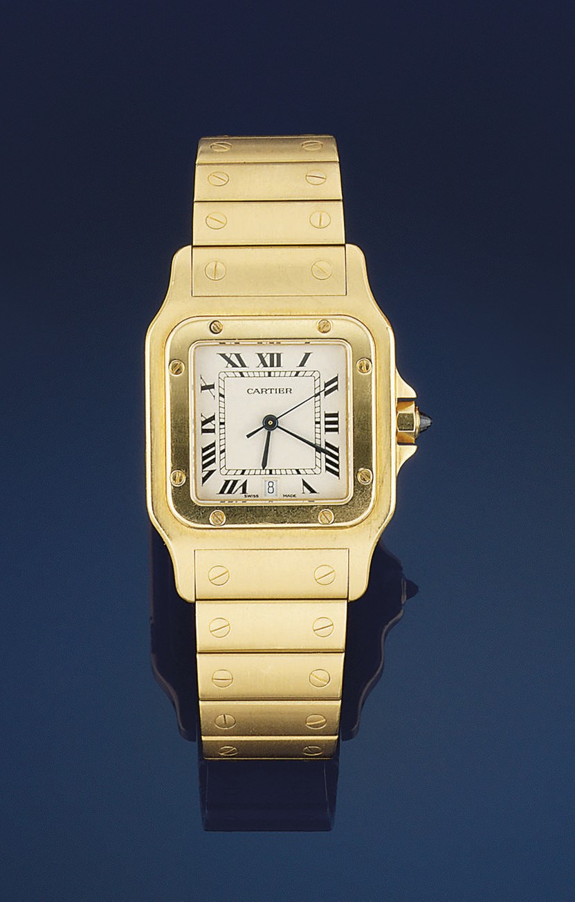 A QUARTZ "SANTOS" WRISTWATCH, BY CARTIER