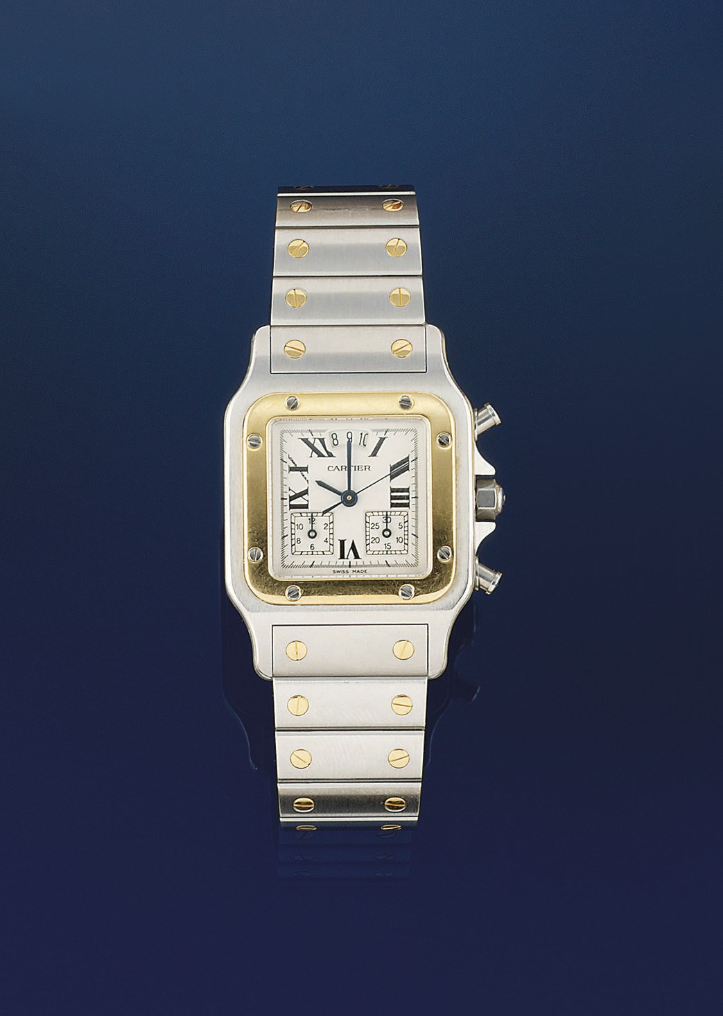 A BI-METALLIC QUARTZ "SANTOS" WRISTWATCH, BY CARTIER