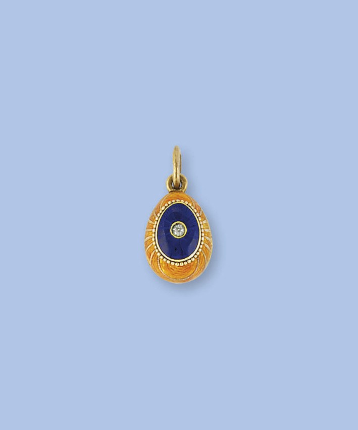 A gold, diamond and enamel egg pendant, by Faberge