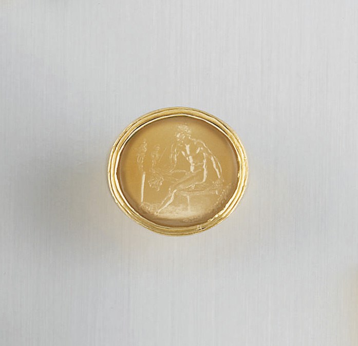 An early 19th century hardstone intaglio later mounted as aring