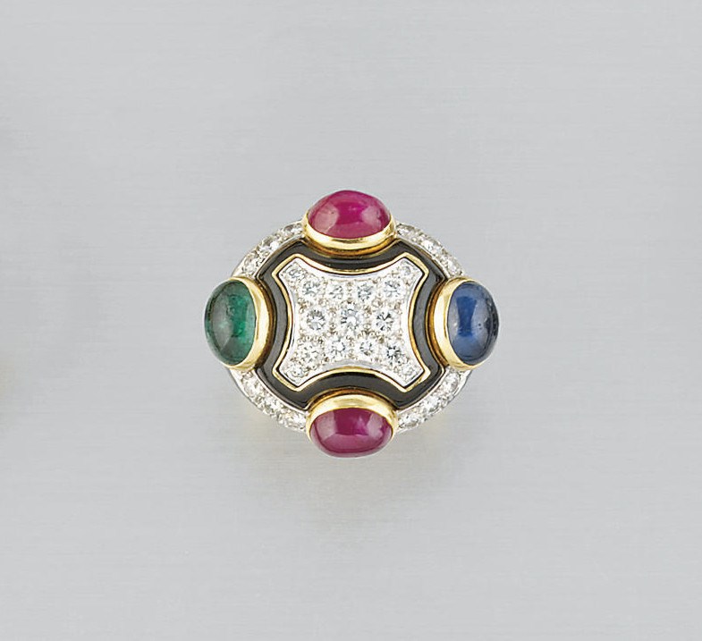 A DIAMOND, GEM AND ENAMEL RING, BY DAVID WEBB