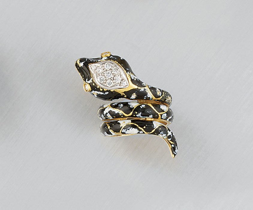 A diamond and enamel serpant ring, by Frascarolo