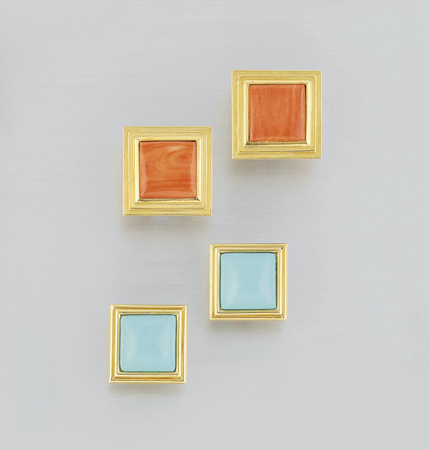 Two pairs of coral and turquoise earrings