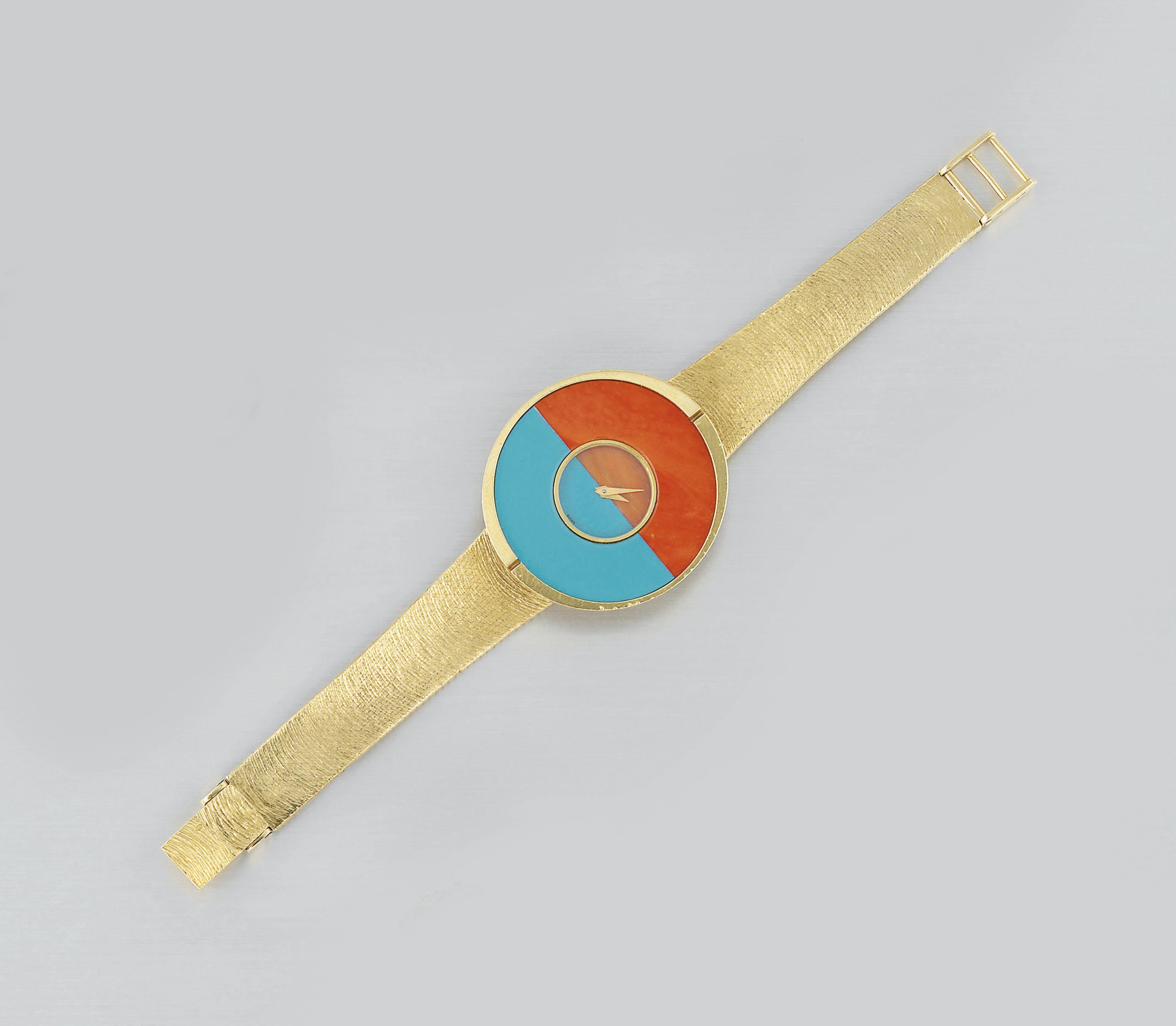 An 18 ct. gold, coral and turquoise wristwatch, by Chaumet