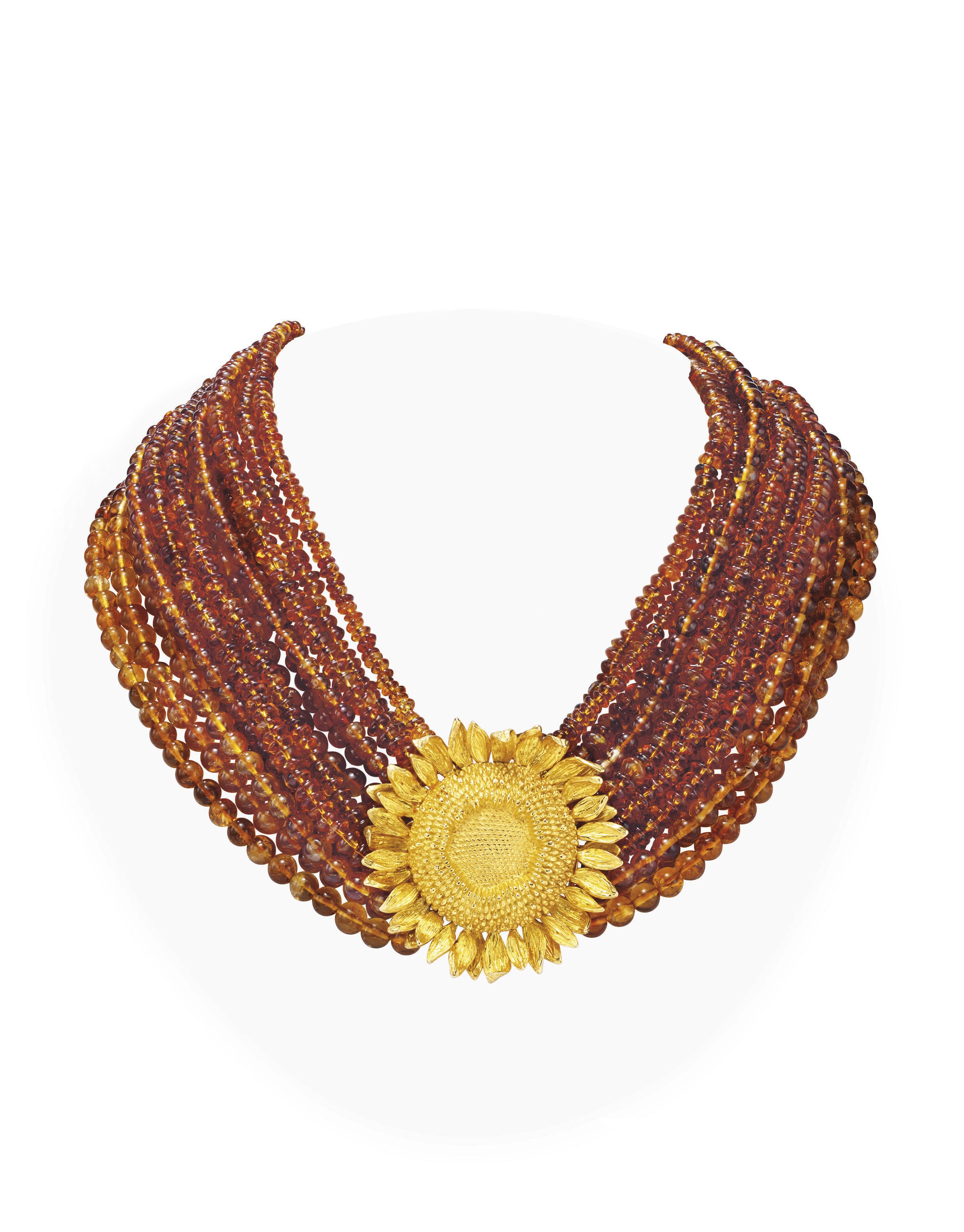 A CITRINE BEAD AND GOLD NECKLACE, BY ASPREY & CO.