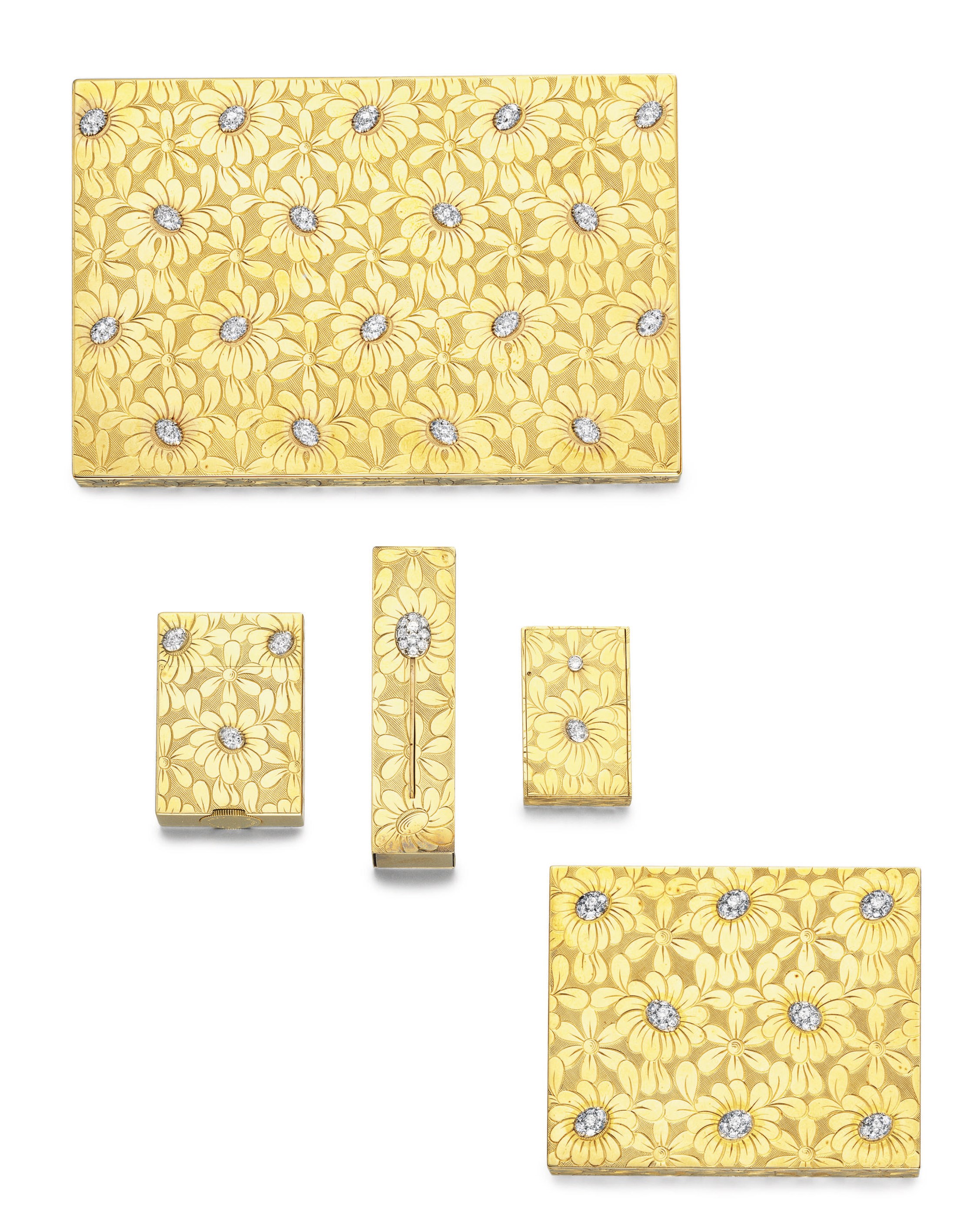 A SET OF DIAMOND AND GOLD "MARGUERITES" ACCESSORIES, BY VAN CLEEF & ARPELS