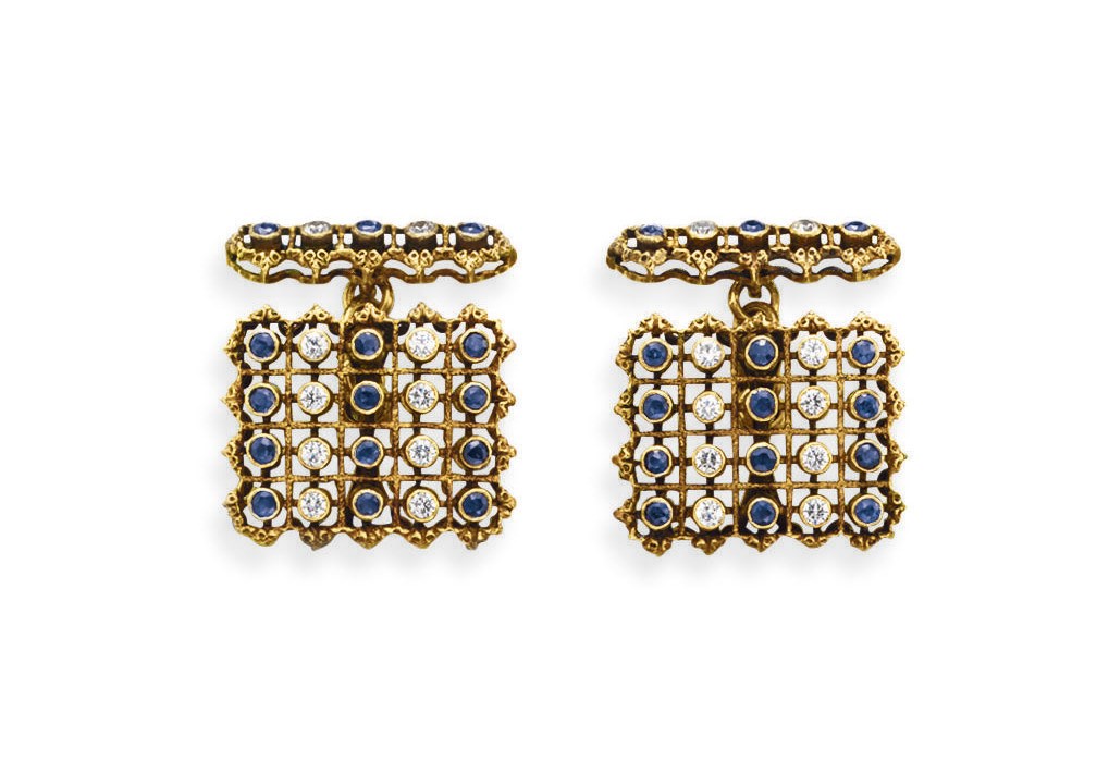 A PAIR OF SAPPHIRE, DIAMOND AND GOLD CUFFLINKS, BY BUCCELLATI