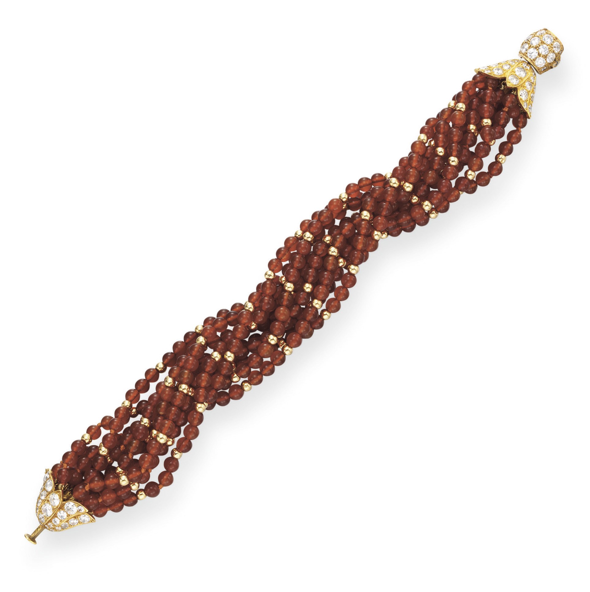A CARNELIAN BEAD AND DIAMOND BRACELET, BY VAN CLEEF & ARPELS