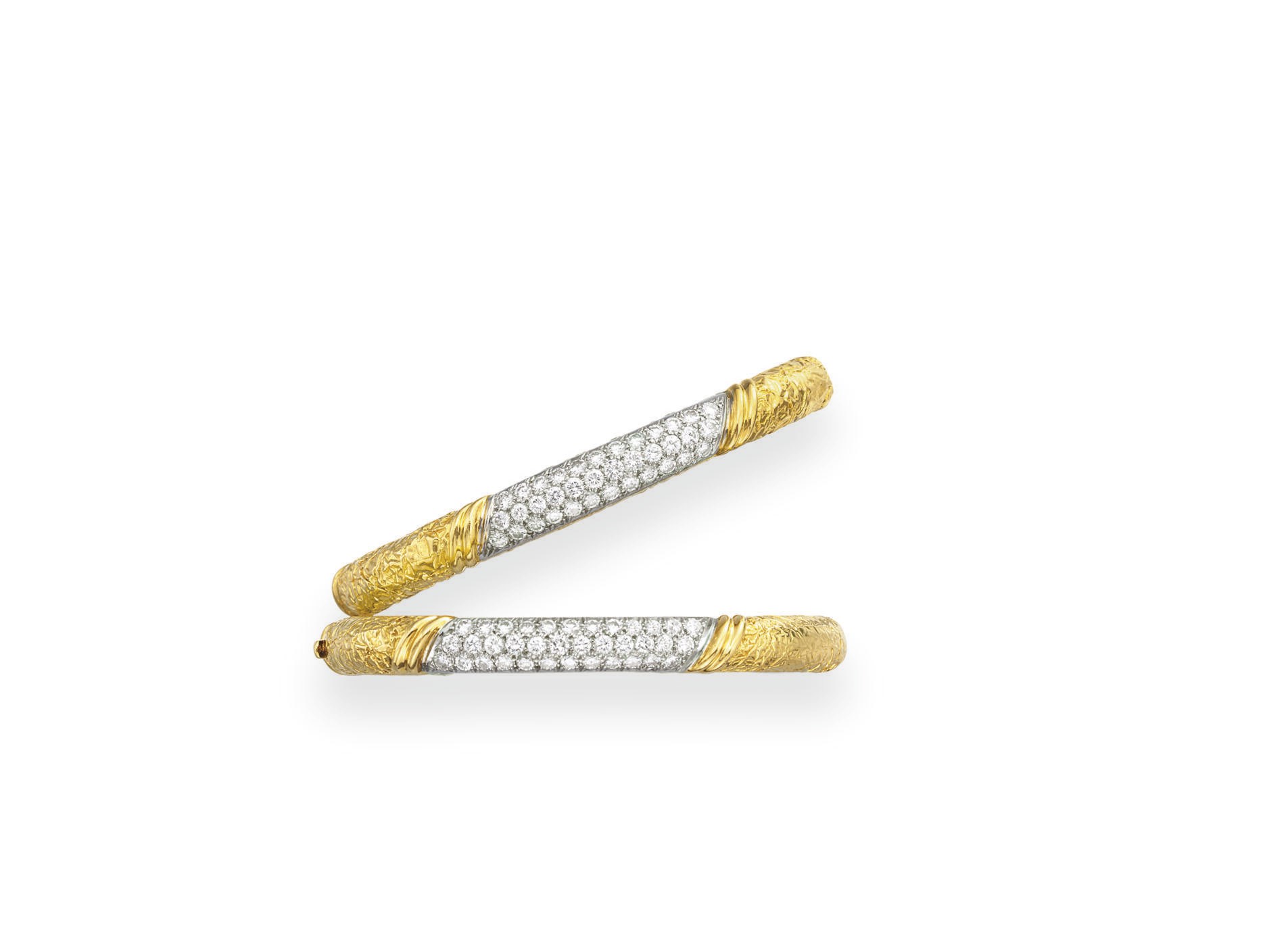 A PAIR OF DIAMOND AND GOLD BRACELETS, BY VAN CLEEF & ARPELS