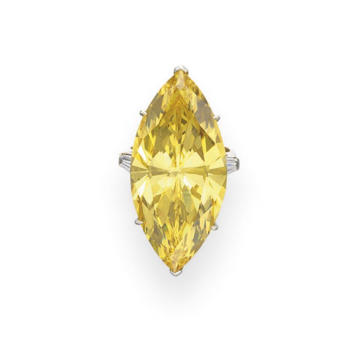 A SIMULATED COLORED DIAMOND RING