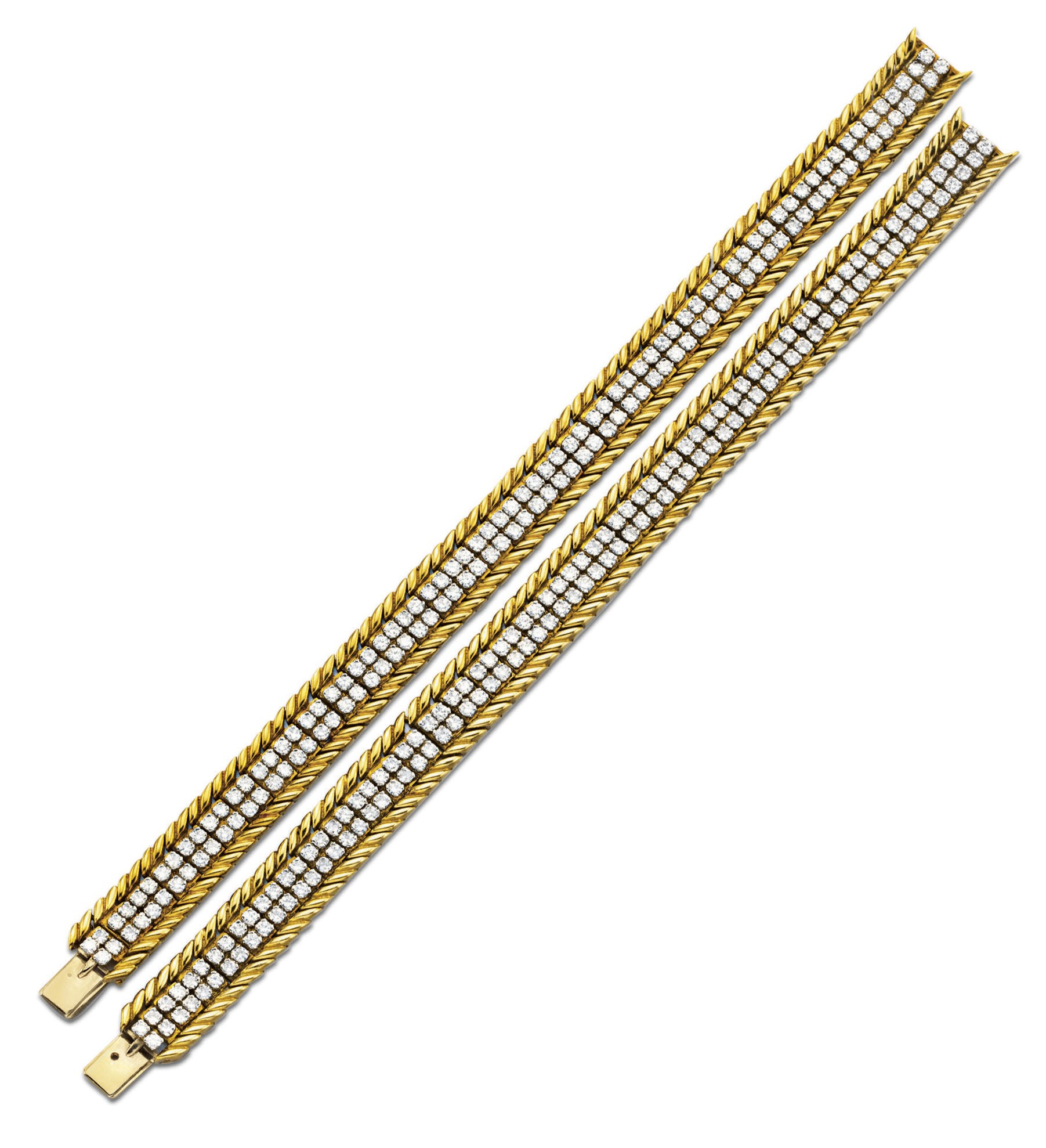 A PAIR OF DIAMOND AND GOLD BRACELETS, BY VERDURA