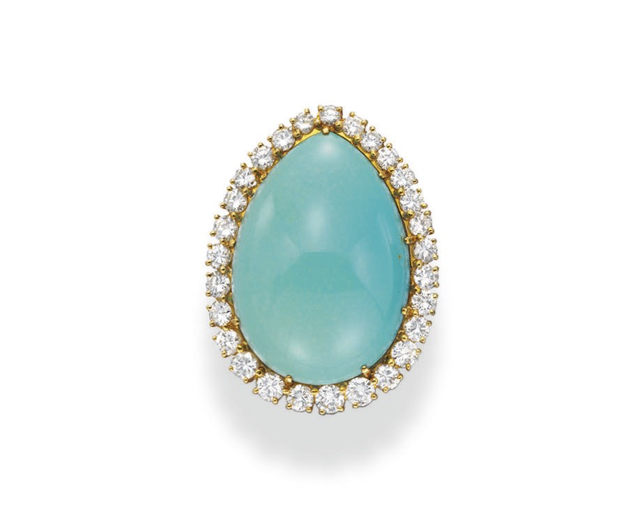 A TURQUOISE AND DIAMOND RING, BY VAN CLEEF & ARPELS