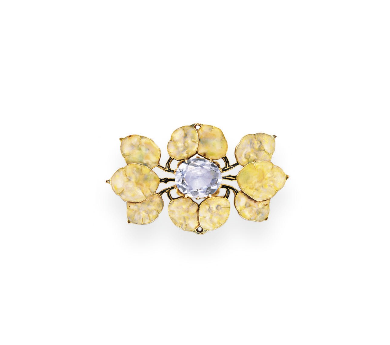 AN ART NOUVEAU SYNTHETIC SPINEL AND ENAMEL BROOCH, BY GAILLARD