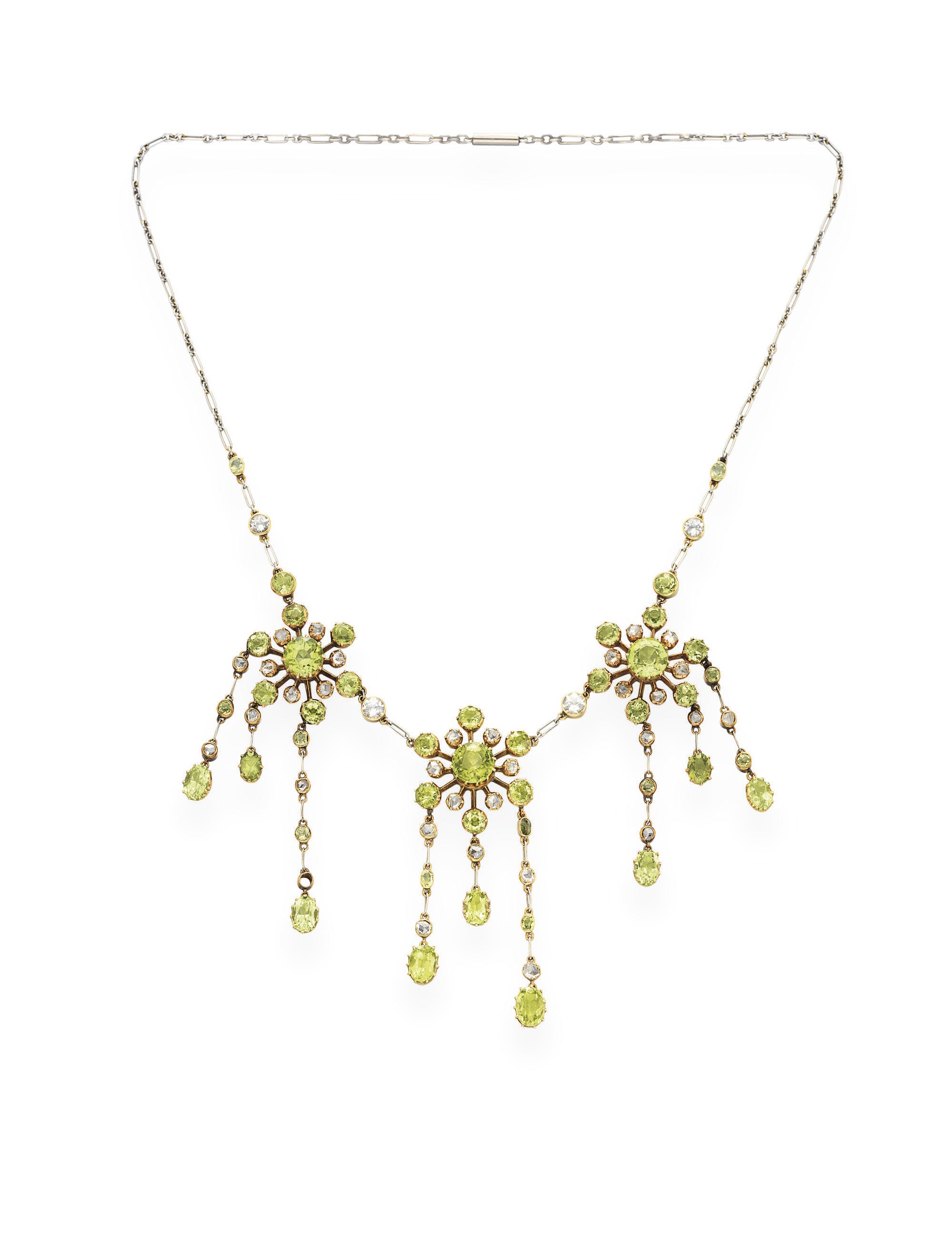 AN ANTIQUE PERIDOT AND DIAMOND NECKLACE