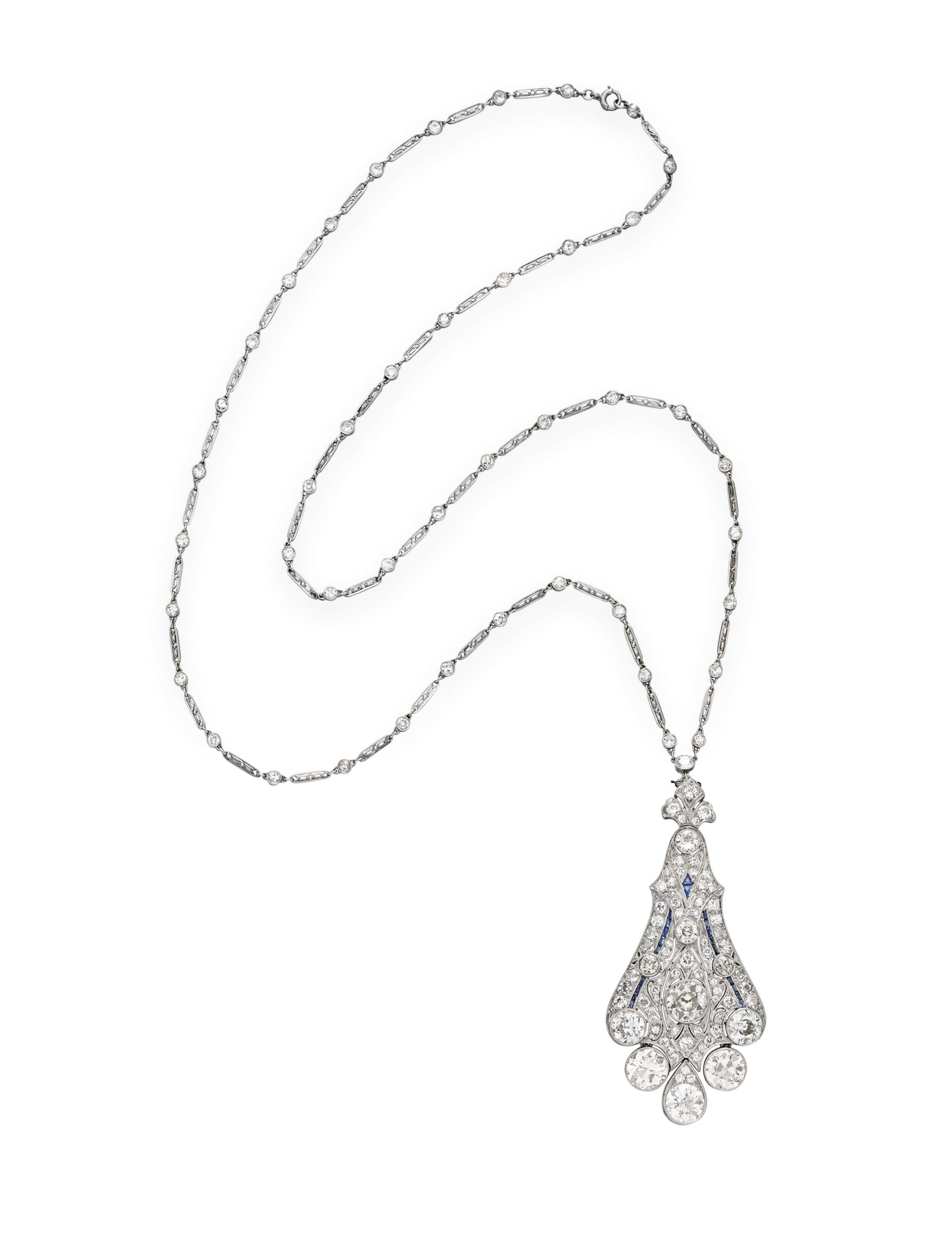 A BELLE EPOQUE DIAMOND AND SAPPHIRE PENDANT NECKLACE