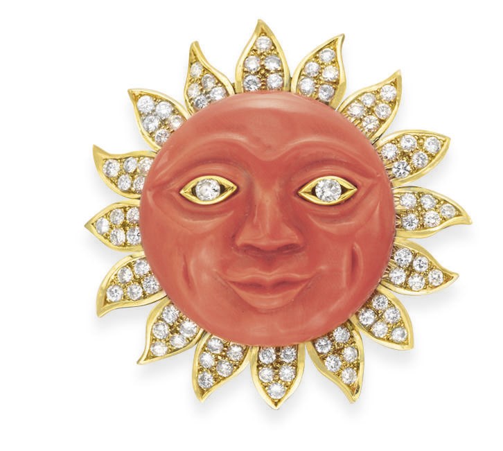 **A CORAL AND DIAMOND BROOCH, BY DEMNER