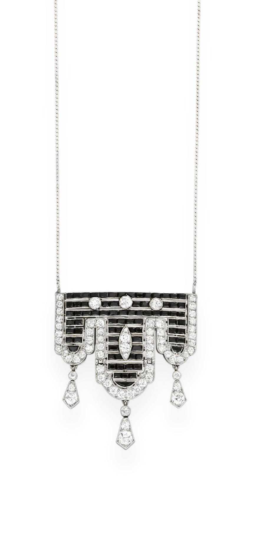 AN ART DECO DIAMOND AND ONYX PENDANT NECKLACE, BY CARTIER