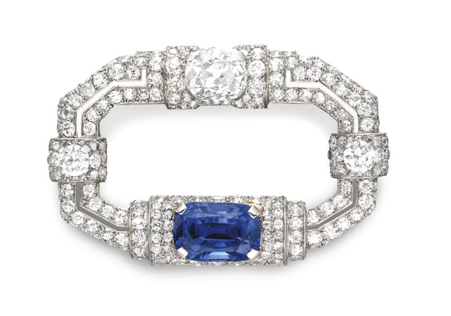 AN ART DECO DIAMOND AND SAPPHIRE BROOCH, BY CARTIER