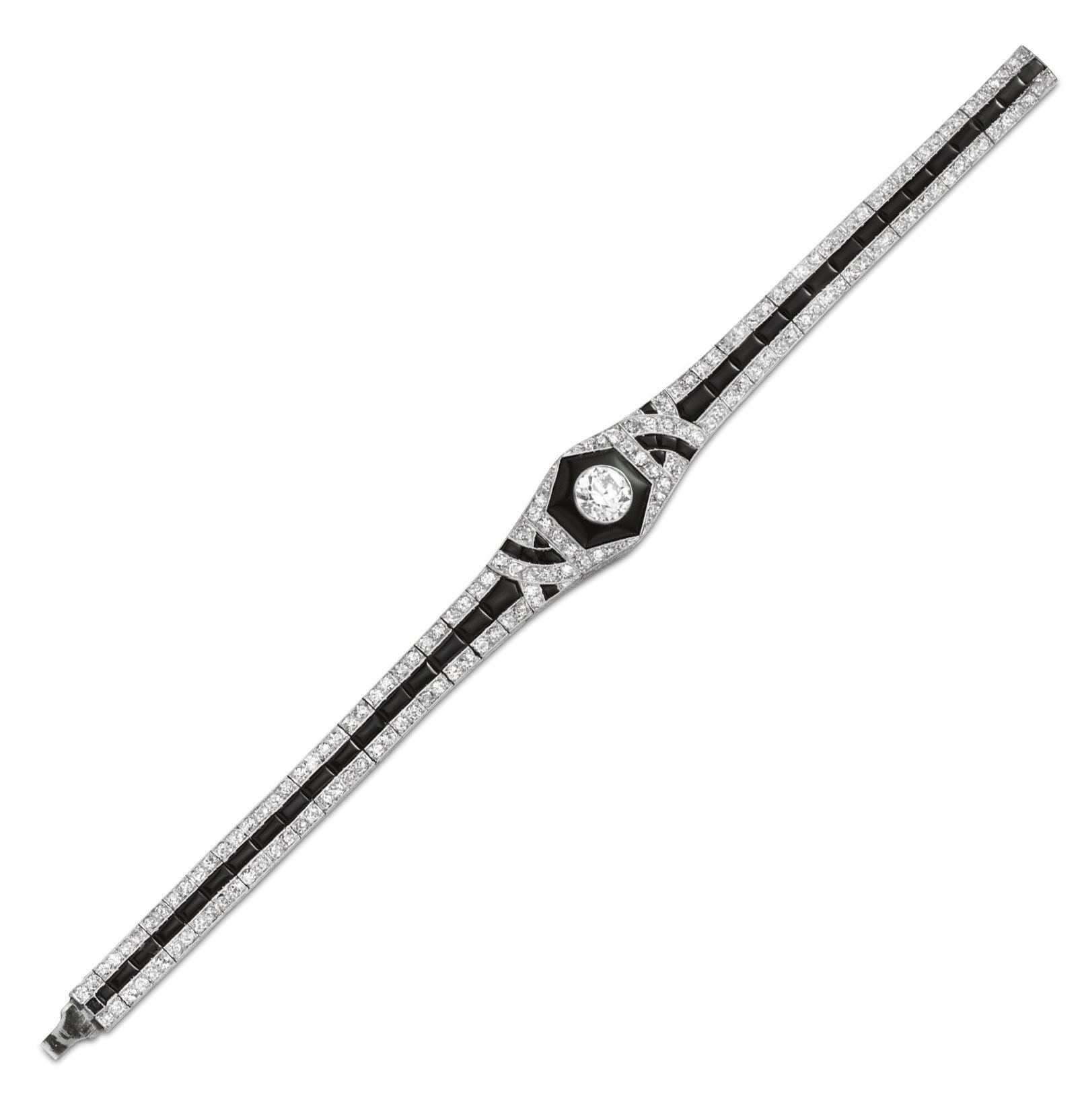 AN ART DECO DIAMOND AND ONYX BRACELET