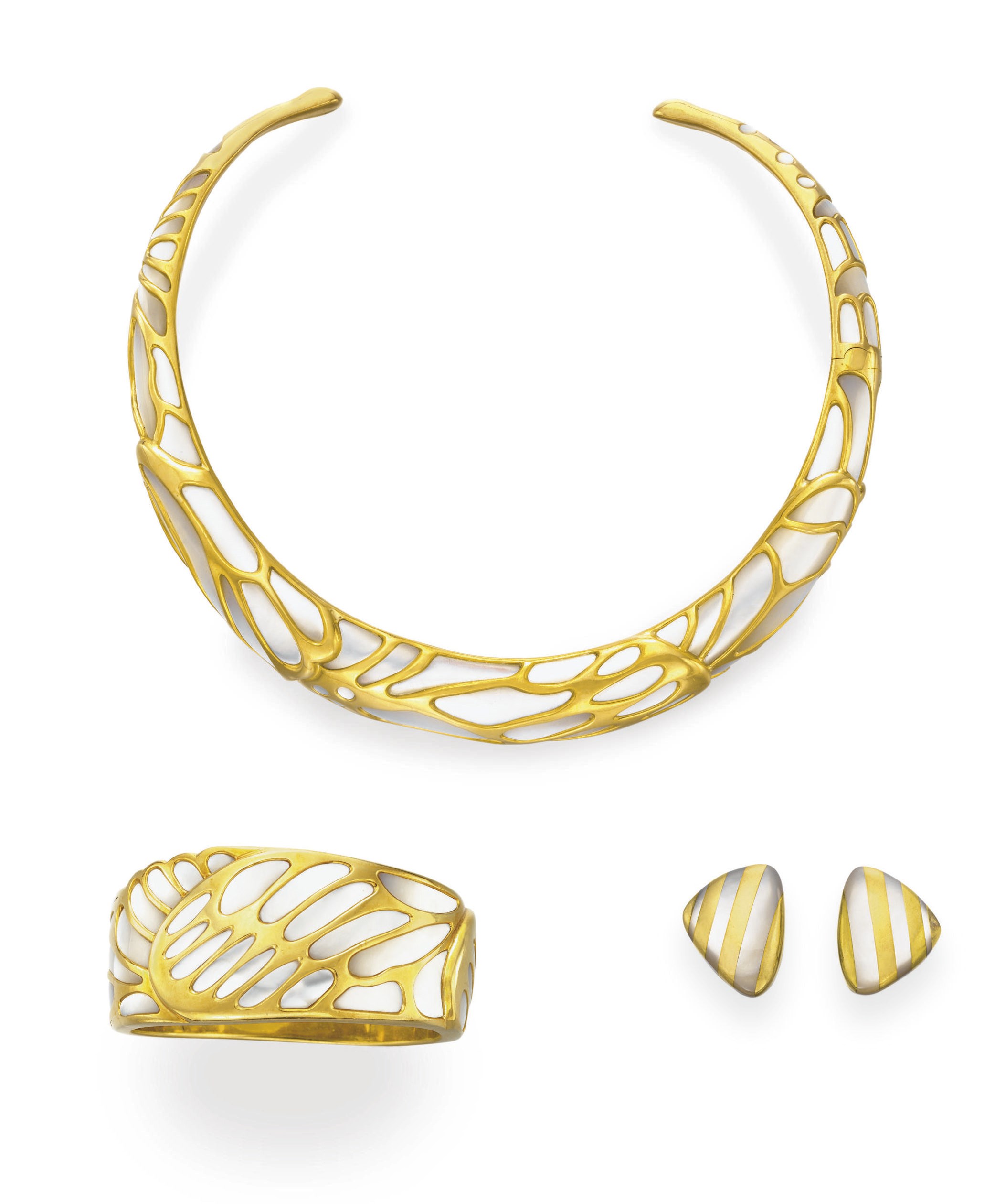 A SUITE OF MOTHER-OF-PEARL AND GOLD JEWELRY, BY ANGELA CUMMINGS