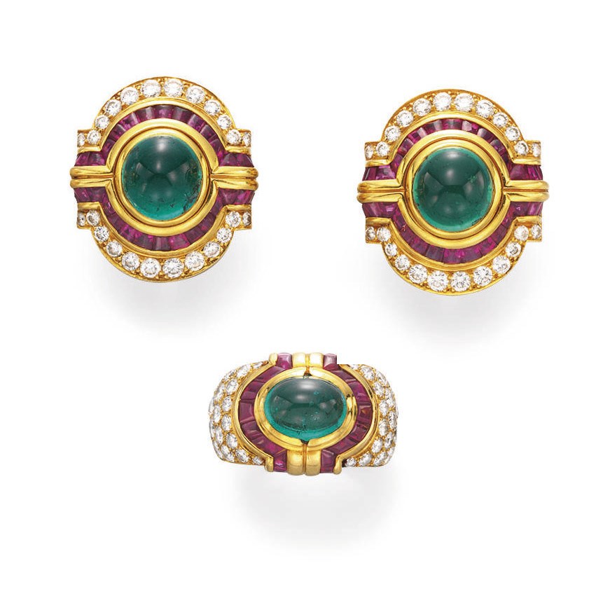A SET OF EMERALD, RUBY AND DIAMOND JEWELRY, BY BULGARI