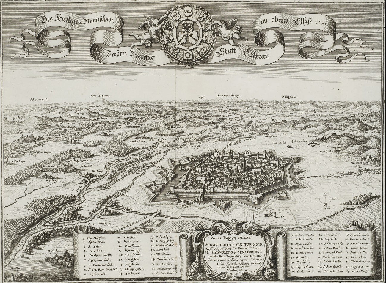 MERIAN, Matthäus (1593-1650). Topographia Alsatia, &c. Das ist Beschreibung und eygentliche Abbildung der vornehmbsten Stätt und Oerther im Obern und Untern Elsass. Francfort: Wolffgang Hoffmann pour Matthäus Merian, 1644.