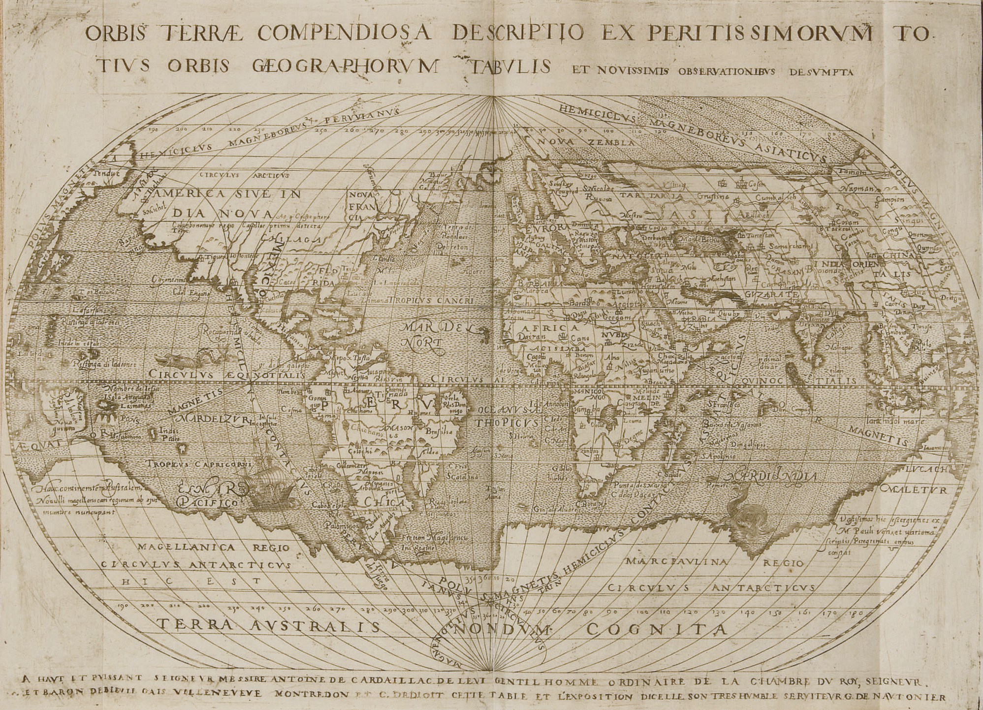 NAUTONIER, Guillaume de, sieur de Castelfranc (1557-1620). Mecometrie de leymant c'est a dire la maniere de mesurer les longitudes par le moyen de leymant. -[Seconde partie]: Premier livre de la mecometrie Arithmetique de l'Eymant. -[Troisième partie]: Die Mecographie, oft Verclaeringhe van den Seylsteen. Tevbeten, de Beschriivinghe van de lenckthen, gevonden door de onderhondinghe van de nederdaelinghe, oft verminderinghe vande seylsteen... Seer Nooteliik, voor de Liefhebbers van de Cosmographie, Astrologie, Geographie, Hidrograpgie [sic] oock alle Admiraelen, Piloten, Geometren, Bouubmeesters, Horologe maekers, Souubiisers, ende andere Mathematichske instrumenten, de vbelcke gestelt vborden door he middel van de naelde. Venès: pour l'auteur, 1603-1604.