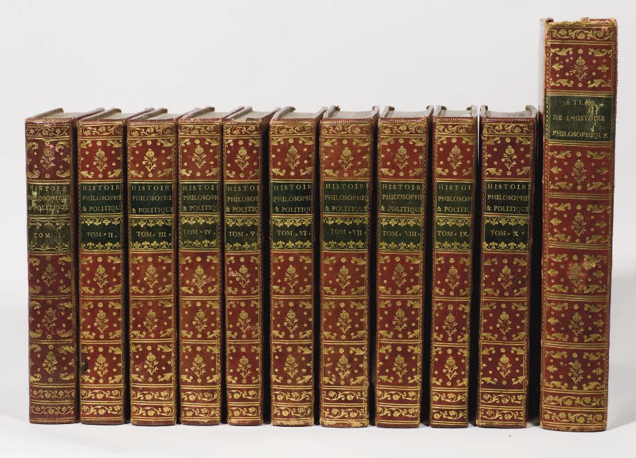 RAYNAL, Guillaume Thomas François (1717-1796). Histoire philosophique et politique des Etablissements et du commerce des Européens dans les deux Indes. Genève: Jean-Léonard Pellet, 1780.