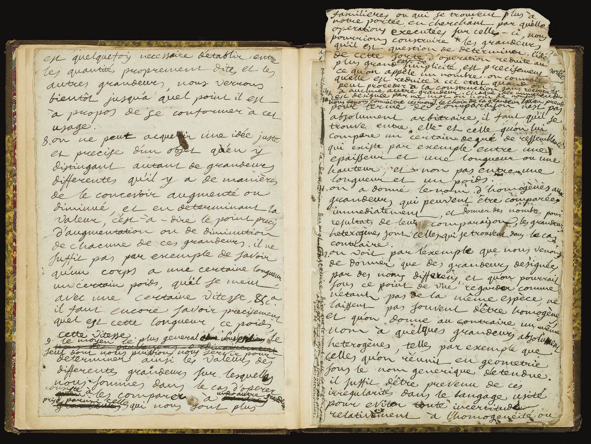 AMPÈRE, André-Marie (1775-1836). Théorie du calcul élémentaire. Introduction. Manuscrit autographe, s.d. 39 pages sur 20 feuillets in-4 (285 x 188 mm), montés sur onglets et reliés en un volume, demi-chagrin vert à coins (reliure passée, coins et coiffes frottés). Nombreuses ratures et corrections, becquet dépliant en tête d'un feuillet. Quelques annotations d'une autre main, typographiques ou relatives à l'édition.