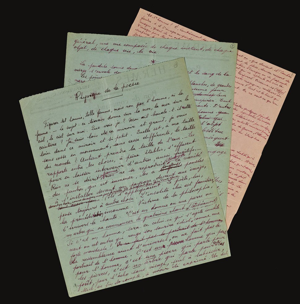 ÉLUARD, Paul (1895-1952). La Physique de la poésie. Manuscrit autographe signé. S.d. [Vers 1937].