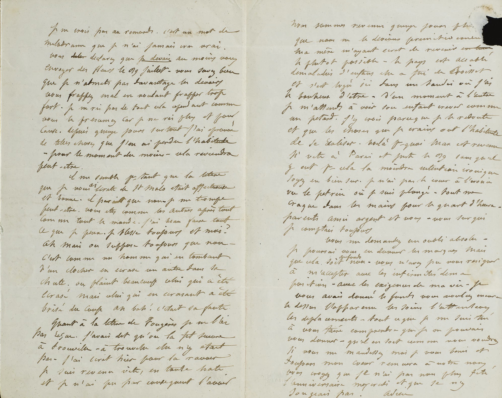 FLAUBERT, Gustave (1821-1880). Lettre autographe à Louise Colet. La Bouille, s.d. [6 août 1847].