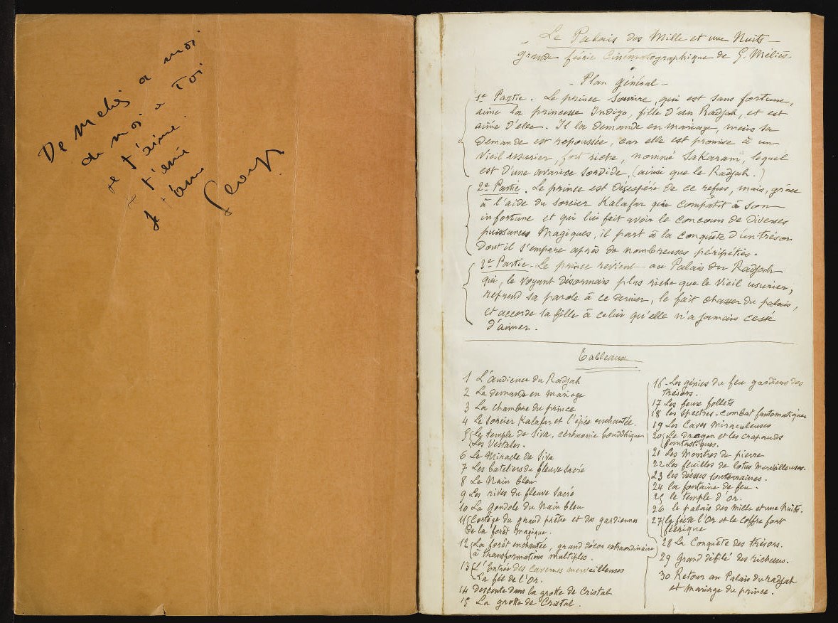 MÉLIÈS, Georges (1861-1938). Le Palais des Mille et une nuits. (Féerie). Scénario détaillé. Compositions principales. Manuscrit autographe signé et daté 1910.