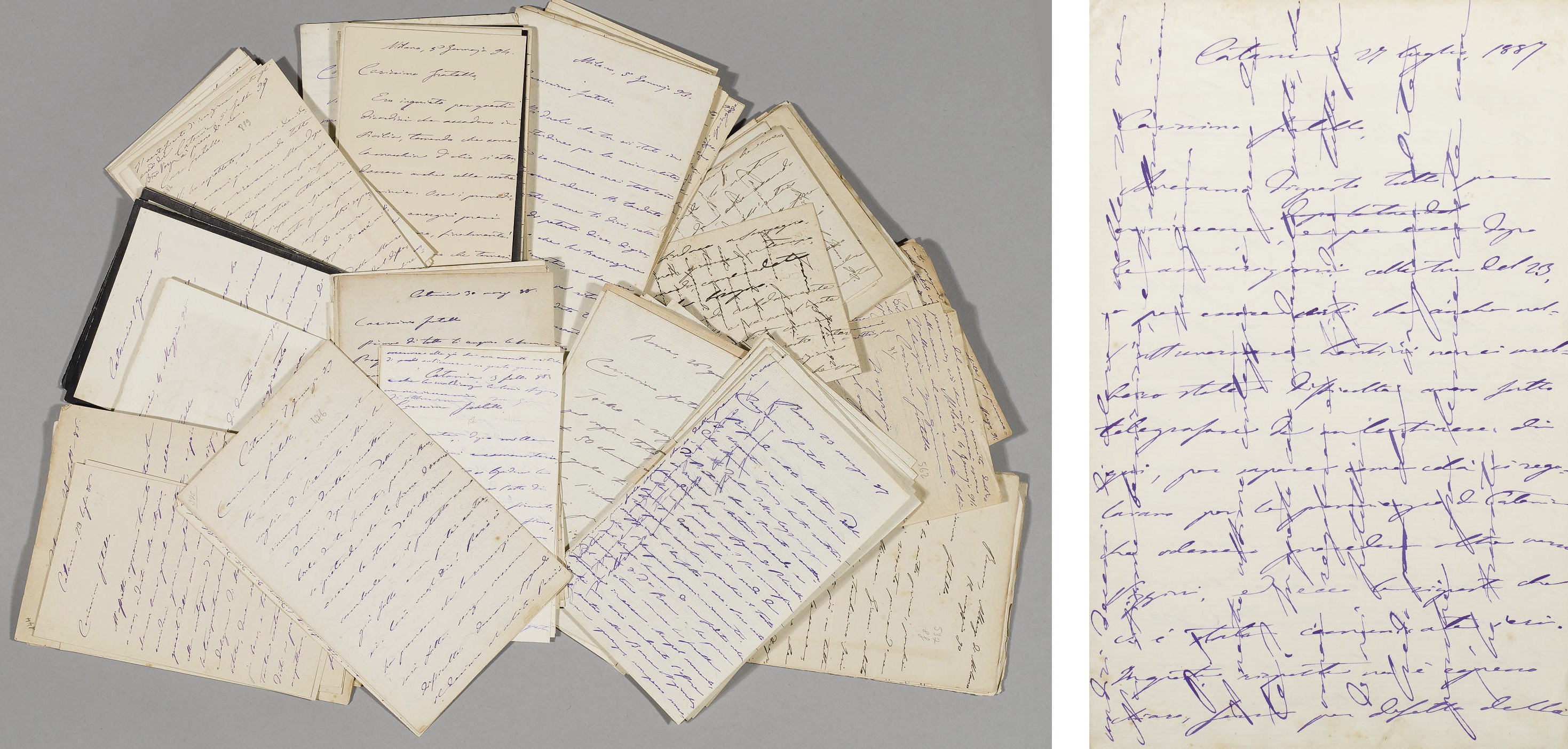 VERGA, Giovanni (1840-1922). Importante réunion de 196 lettres autographes sur plus de 780 pages, rédigées en italien, adressées par Giovanni Verga à son frère Mario ("caro fratello").