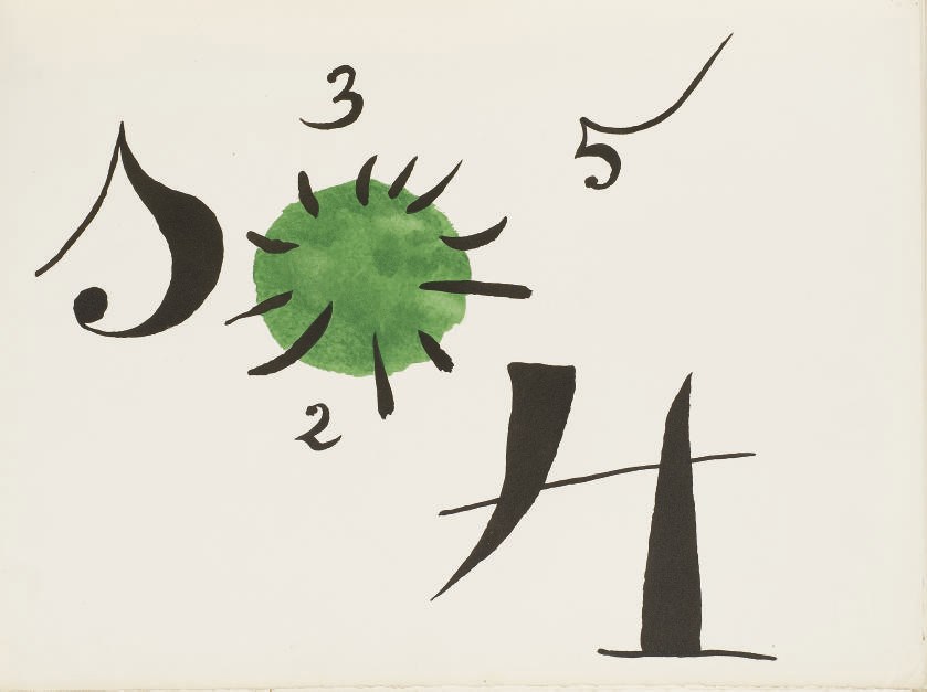 [MIRO] -- HIRTZ, Lise (1898-1979). Il était une petite pie. 7 chansons et 3 pour Hyacinthe avec 8 dessins en couleur par Joan Miró. Paris: Éditions Jeanne Bucher, 1928.