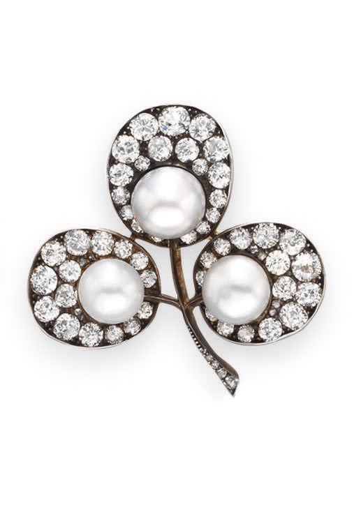 AN ANTIQUE PEARL AND DIAMOND BROOCH