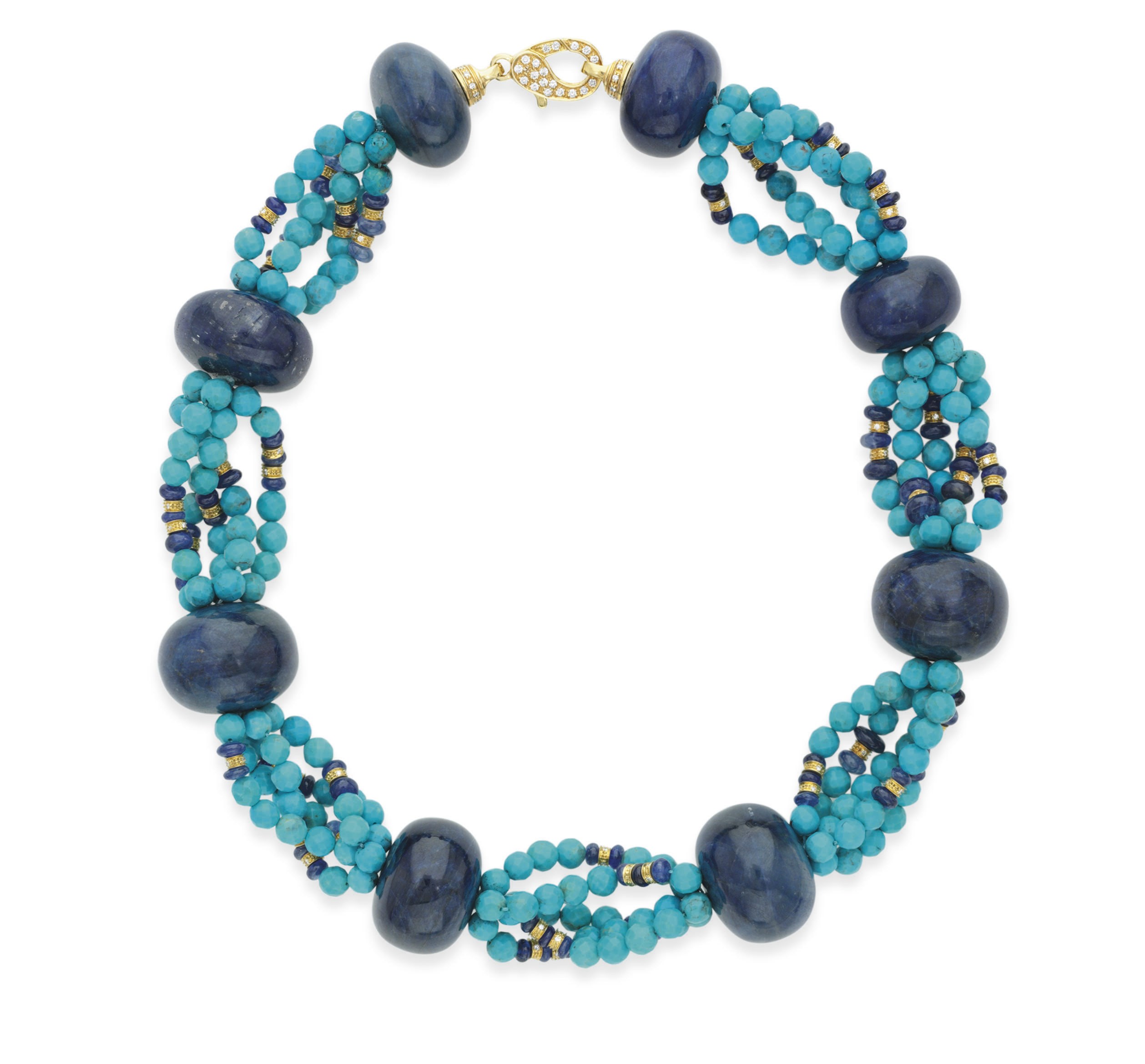 A TURQUOISE AND SAPPHIRE BEAD NECKLACE
