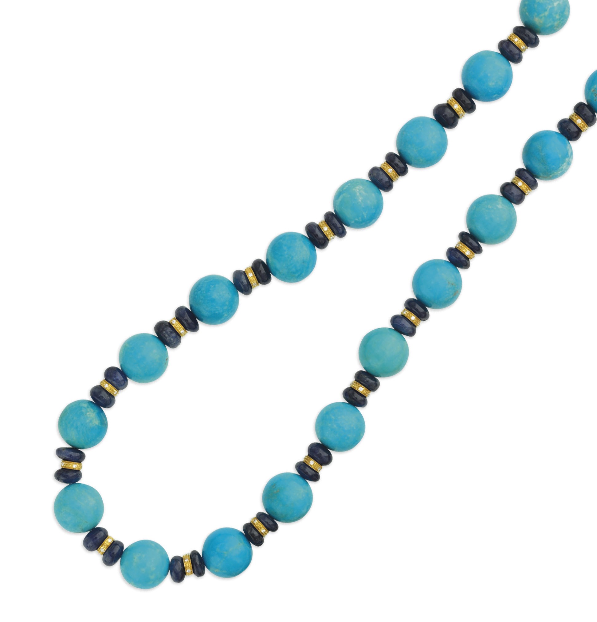 A TURQUOISE, SAPPHIRE AND DIAMOND NECKLACE