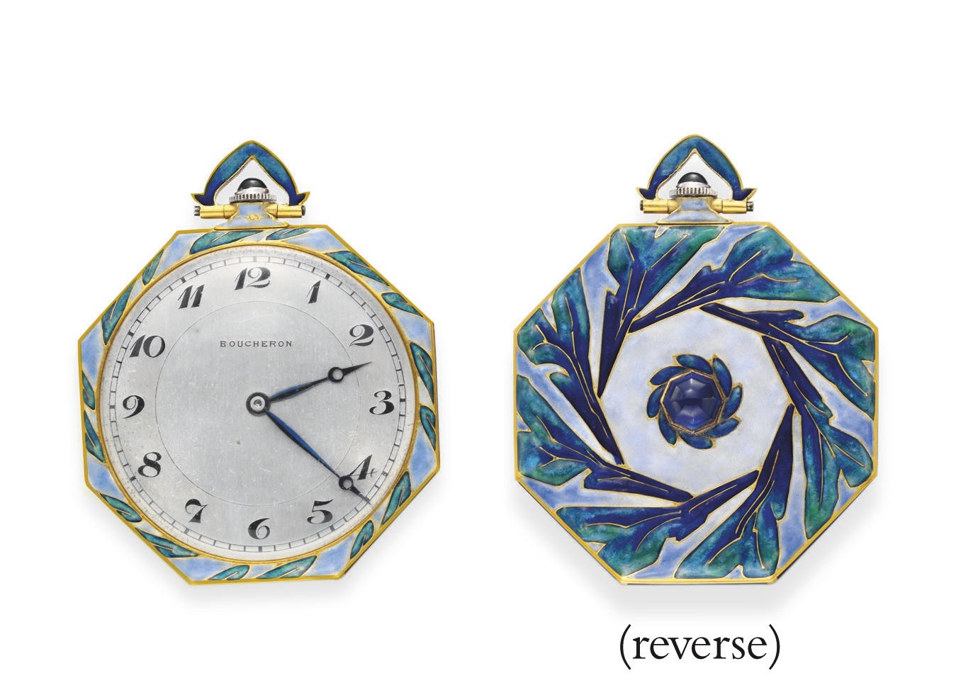 AN ART DECO ENAMEL AND GOLD POCKETWATCH, BY BOUCHERON