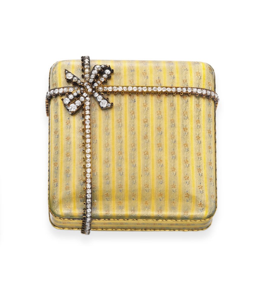 AN ANTIQUE ENAMEL AND DIAMOND GIFT BOX, BY BOUCHERON