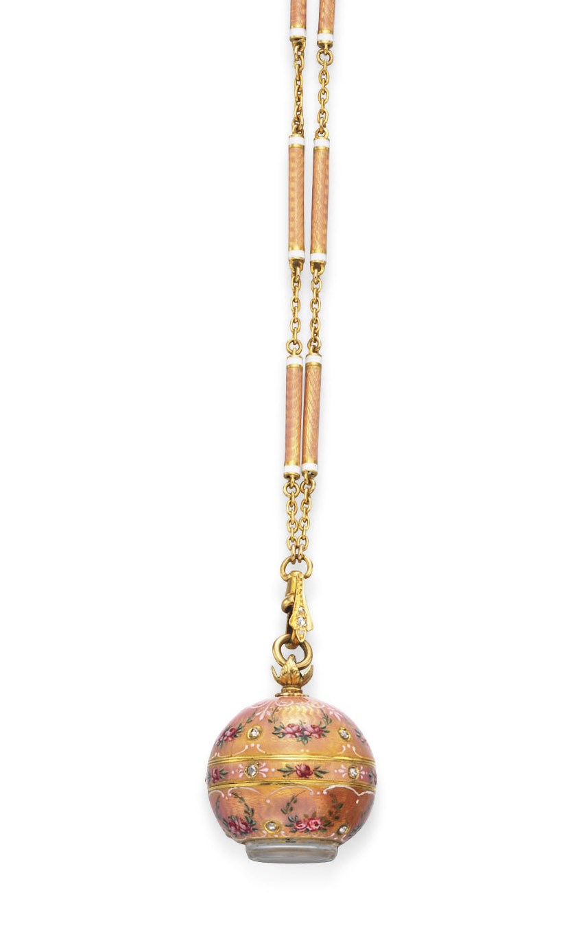 A BELLE EPOQUE ENAMEL AND DIAMOND PENDANT WATCH