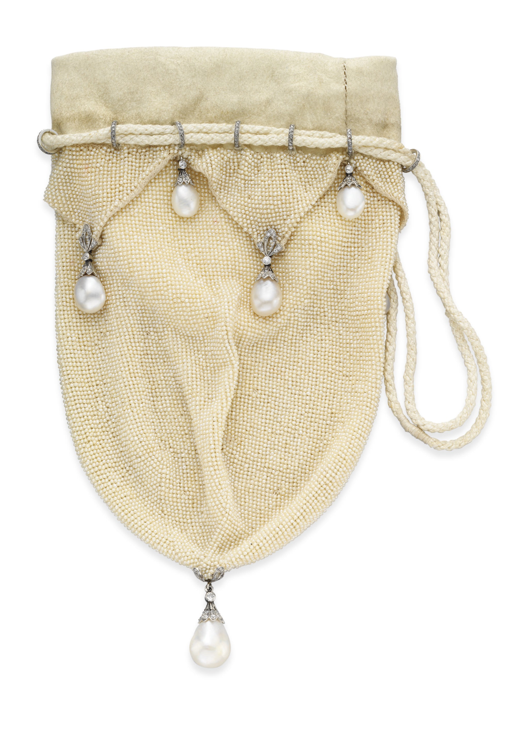 THE FLORENCE GOULD BELLE EPOQUE PEARL, SEED PEARL AND DIAMOND EVENING BAG