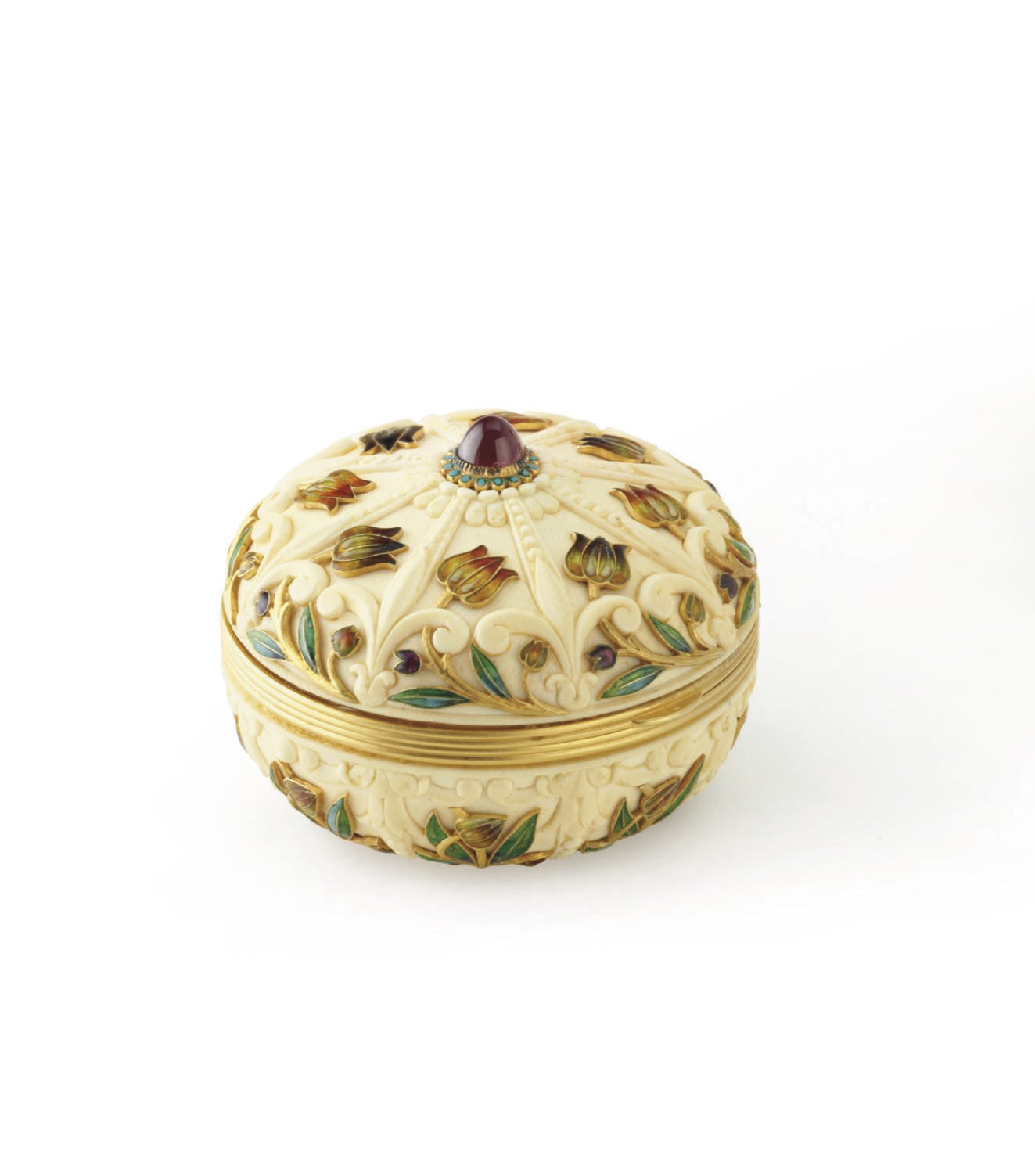 **AN ANTIQUE IVORY, ENAMEL AND GOLD POWDER CASE, BY BOUCHERON
