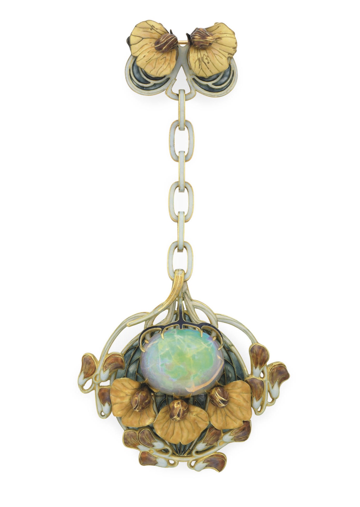 AN ART NOUVEAU ENAMEL, OPAL AND GOLD "SWEET PEA" PENDANT BROOCH, BY RENE LALIQUE